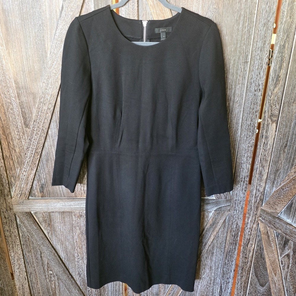 J. Crew Dress Women's Size 10 Black 3/4 Sleeves Sheath Zipper Accents Thick Knit